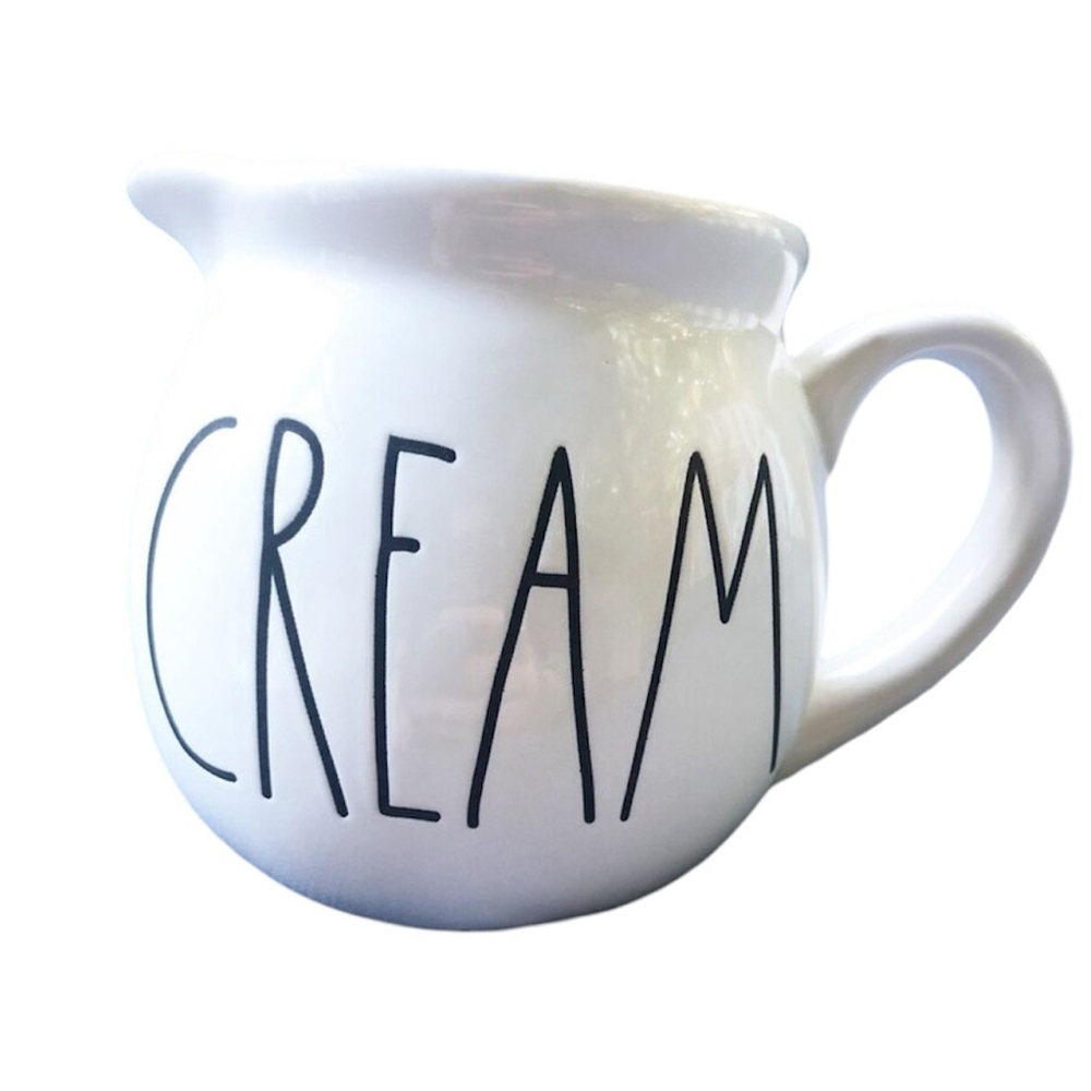 Rae Dunn CREAM Creamer Pitcher White Black Large Letters Dimples 2017
